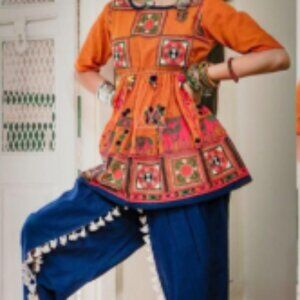 Traditional Kedia style embroidered top and tulip/ Patiala pant
